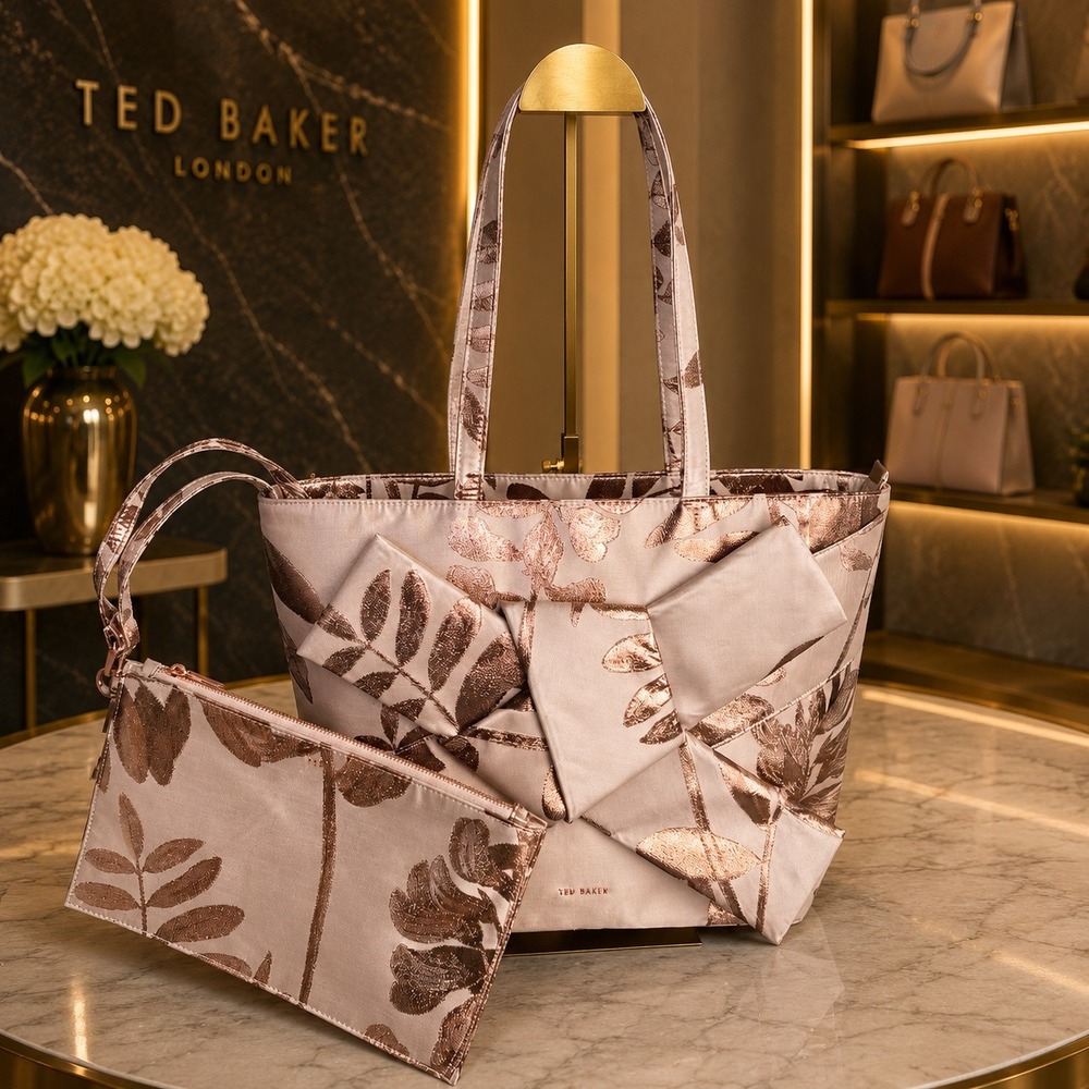 Ted Baker London Caiya Pink Splendor Jacquard Knot Shopper Tote Bag
